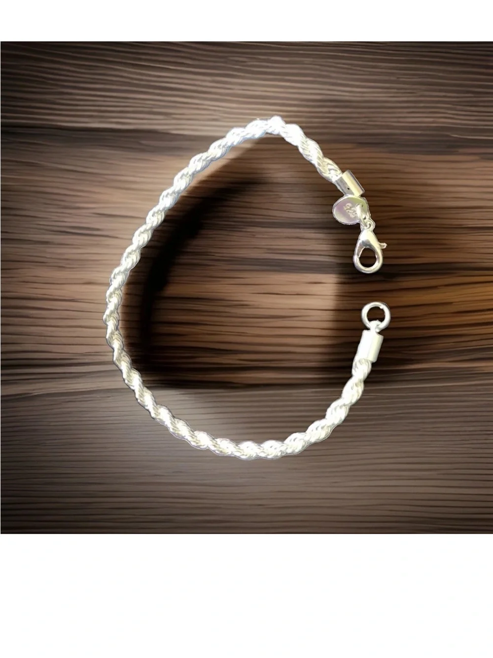 Unisex Silver-Plated Rope Chain Bracelet 7.5” Lobster Clasp Vintage-Style